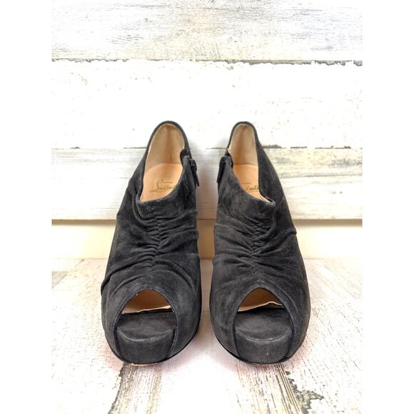 Christian Louboutin Women’s 9 Gray Charcoal Suede Tripoli Booties Heels Shoes - Picture 3 of 9